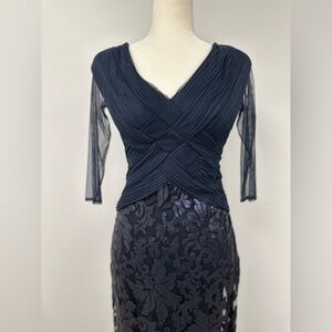 Tadashi Shoji formal navy gown, size 4 petite. NWOT.